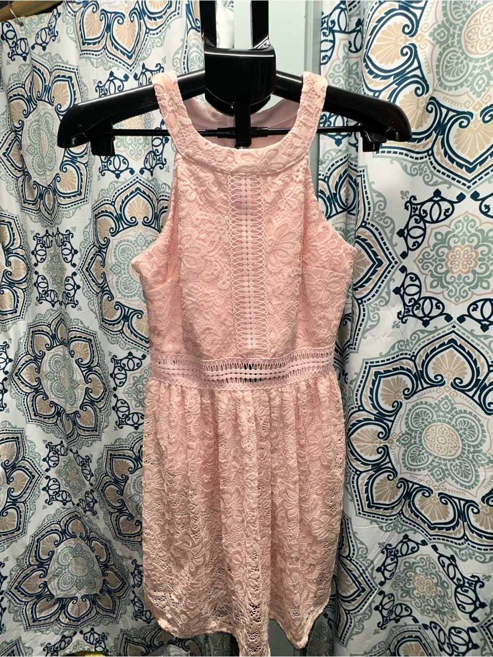by & by Blush Pink Lace Halter Mini Dress